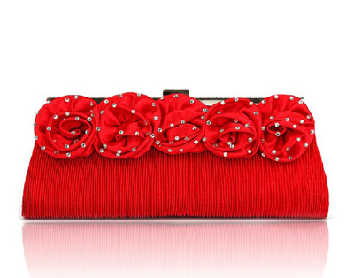 Free-shipping-elegant-ladies-diamond-floral-pleated-evening-bag-red-bride-party-stylish-korean-womens-clutch