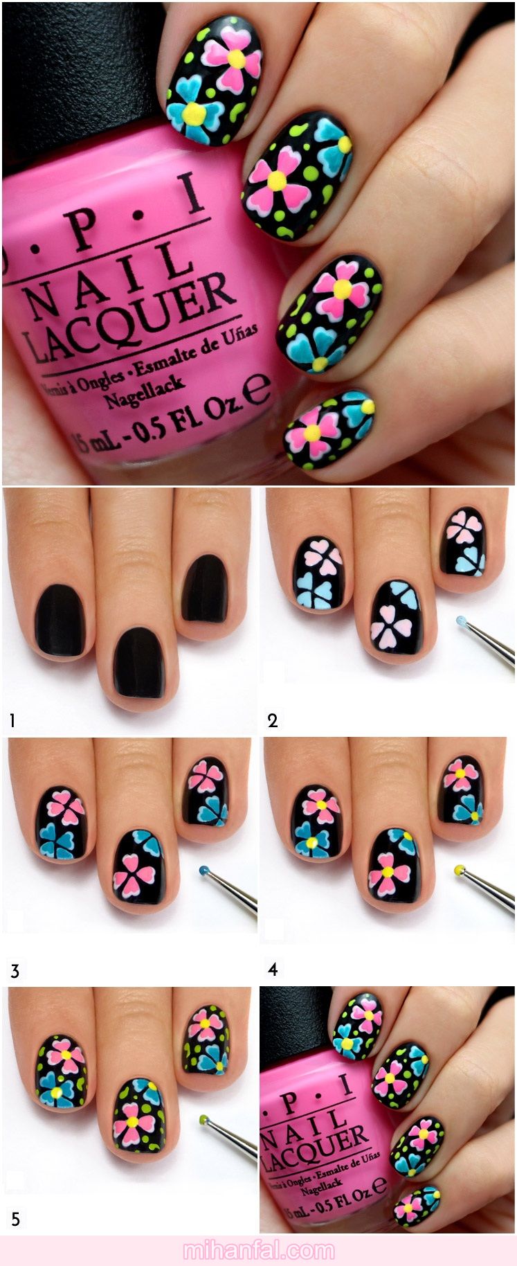 آموزش تصویری طراحی گل روی ناخن